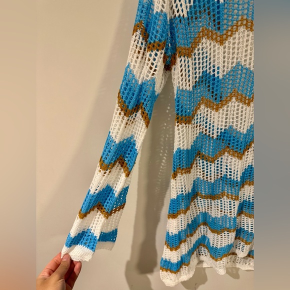 SHEIN Swim Curve Plus Chevron Pattern Tie Backless Open Knit Cover Up - Picture 4 of 5